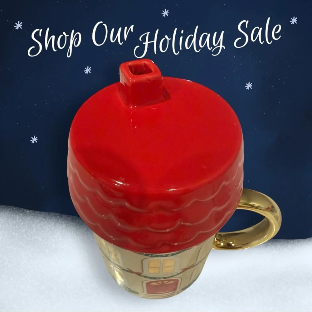ceramic Holiday House Lidded Mug Christmas